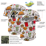 Custom White Black 3D Pattern Design Foodie Fast Food Doodles Authentic Baseball Jersey