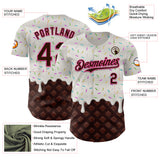 Custom White Brown-Pink 3D Pattern Design Foodie Dripping Ice Cream Authentic Baseball Jersey
