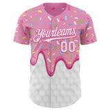Custom Pink White 3D Pattern Design Foodie Dripping Ice Cream Authentic Baseball Jersey