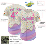 Custom Cream Pink-Ice Blue 3D Pattern Design Foodie Dripping Ice Cream Authentic Baseball Jersey