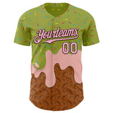 Custom Green Light Pink-Brown 3D Pattern Design Foodie Dripping Ice Cream Authentic Baseball Jersey