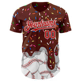 Custom Brown Red-White 3D Pattern Design Foodie Dripping Ice Cream Authentic Baseball Jersey