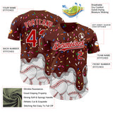 Custom Brown Red-White 3D Pattern Design Foodie Dripping Ice Cream Authentic Baseball Jersey