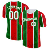 Custom White Grass Green-Red Portugal Grunge Stripe And Splash Performance T-Shirt