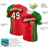 Custom Red White-Grass Green Portugal Grunge Splash Brush Stroke Polka Dot Performance T-Shirt