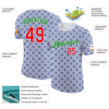 Custom White Fire Red Grass Green-Blue Portugal Floral Performance T-Shirt