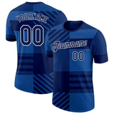 Custom Navy White-Blue Scotland Plaid Performance T-Shirt