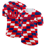 Custom White Fire Red-US Navy Blue Croatia Plaid Performance T-Shirt