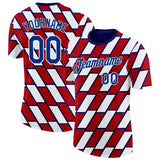 Custom Red Royal Blue-White Norway Geometric Performance T-Shirt