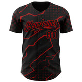 Custom Black Red 3D Pattern Design Lightning Polka Dot Authentic Baseball Jersey