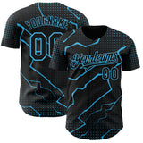 Custom Black Sky Blue 3D Pattern Design Lightning Polka Dot Authentic Baseball Jersey