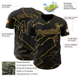 Custom Black Old Gold 3D Pattern Design Lightning Polka Dot Authentic Baseball Jersey