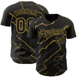 Custom Black Old Gold 3D Pattern Design Lightning Polka Dot Authentic Baseball Jersey