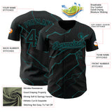 Custom Black Teal 3D Pattern Design Lightning Polka Dot Authentic Baseball Jersey