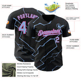 Custom Black Light Blue-Pink 3D Pattern Design Lightning Polka Dot Authentic Baseball Jersey