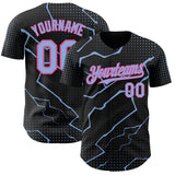 Custom Black Light Blue-Pink 3D Pattern Design Lightning Polka Dot Authentic Baseball Jersey