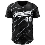 Custom Black White-Gray 3D Pattern Design Lightning Polka Dot Authentic Baseball Jersey