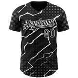 Custom Black White 3D Pattern Design Lightning Polka Dot Authentic Baseball Jersey