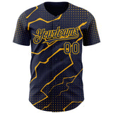 Custom Navy Gold 3D Pattern Design Lightning Polka Dot Authentic Baseball Jersey