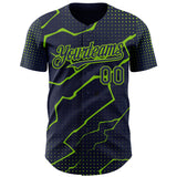 Custom Navy Neon Green 3D Pattern Design Lightning Polka Dot Authentic Baseball Jersey