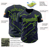 Custom Navy Neon Green 3D Pattern Design Lightning Polka Dot Authentic Baseball Jersey