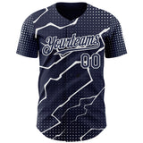 Custom Navy White 3D Pattern Design Lightning Polka Dot Authentic Baseball Jersey