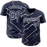 Custom Navy White 3D Pattern Design Lightning Polka Dot Authentic Baseball Jersey