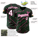 Custom Green White-Pink 3D Pattern Design Lightning Polka Dot Authentic Baseball Jersey