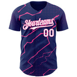 Custom Royal White-Pink 3D Pattern Design Lightning Polka Dot Authentic Baseball Jersey