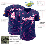 Custom Royal White-Pink 3D Pattern Design Lightning Polka Dot Authentic Baseball Jersey
