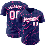 Custom Royal White-Pink 3D Pattern Design Lightning Polka Dot Authentic Baseball Jersey