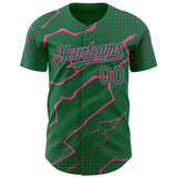 Custom Kelly Green Pink 3D Pattern Design Lightning Polka Dot Authentic Baseball Jersey