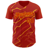 Custom Red Gold 3D Pattern Design Lightning Polka Dot Authentic Baseball Jersey
