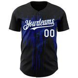 Custom Black White-Royal 3D Pattern Design Dripping Splatter Paint Authentic Baseball Jersey