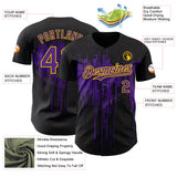 Custom Black Purple-Yellow 3D Pattern Design Dripping Splatter Paint Authentic Baseball Jersey
