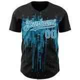 Custom Black Panther Blue-White 3D Pattern Design Dripping Splatter Paint Authentic Baseball Jersey
