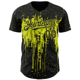 Custom Black Neon Yellow 3D Pattern Design Dripping Splatter Paint Authentic Baseball Jersey