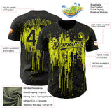 Custom Black Neon Yellow 3D Pattern Design Dripping Splatter Paint Authentic Baseball Jersey