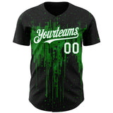 Custom Black White-Grass Green 3D Pattern Design Dripping Splatter Paint Authentic Baseball Jersey