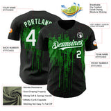Custom Black White-Grass Green 3D Pattern Design Dripping Splatter Paint Authentic Baseball Jersey