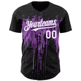 Custom Black White-Medium Purple 3D Pattern Design Dripping Splatter Paint Authentic Baseball Jersey