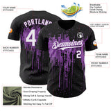 Custom Black White-Medium Purple 3D Pattern Design Dripping Splatter Paint Authentic Baseball Jersey