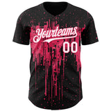 Custom Black White-Neon Pink 3D Pattern Design Dripping Splatter Paint Authentic Baseball Jersey