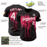 Custom Black White-Neon Pink 3D Pattern Design Dripping Splatter Paint Authentic Baseball Jersey