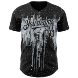 Custom Black Silver 3D Pattern Design Dripping Splatter Paint Authentic Baseball Jersey