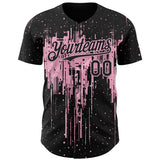 Custom Black Light Pink 3D Pattern Design Dripping Splatter Paint Authentic Baseball Jersey