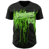 Custom Black Aurora Green-White 3D Pattern Design Dripping Splatter Paint Authentic Baseball Jersey