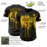 Custom Black Yellow 3D Pattern Design Dripping Splatter Paint Authentic Baseball Jersey