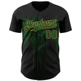 Custom Black Green-Old Gold 3D Pattern Design Dripping Splatter Paint Authentic Baseball Jersey