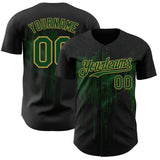 Custom Black Green-Old Gold 3D Pattern Design Dripping Splatter Paint Authentic Baseball Jersey